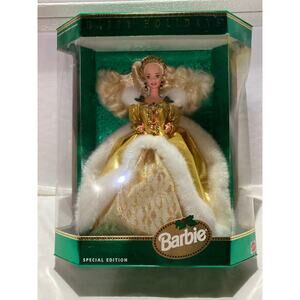 Mattel Special Edition Happy Holidays Barbie Gold Dress Blonde VTG 1994 12155